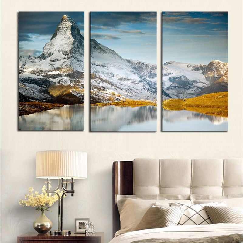 Ysdafen 3 Panels Canvas Print High Mountain Painting On Intended For Newest Wall Framed Art Prints (View 14 of 20)