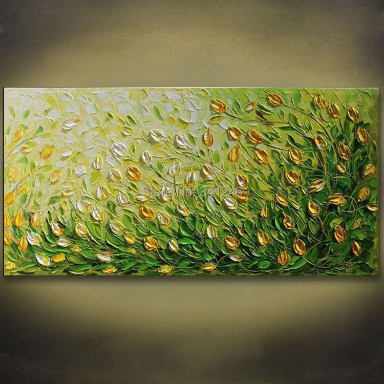 100% Hand Painted Modern Home Decor Wall Art Picture Green Yellow In Current Yellow Bloom Wall Art (View 18 of 20)