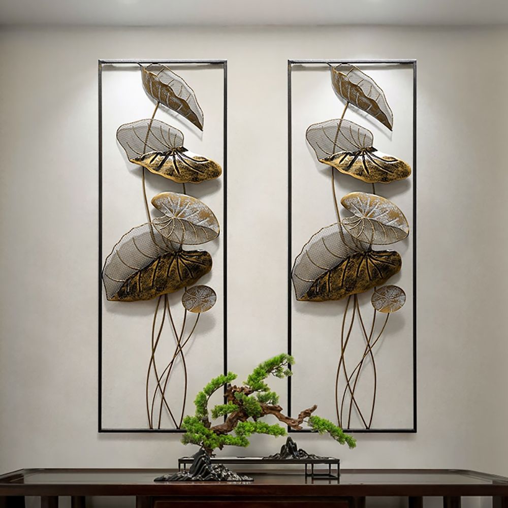 2 Pieces Metal Lotus Leaf Home Wall Decor Set Inside Most Popular Textured Metal Wall Art Set (View 1 of 20)