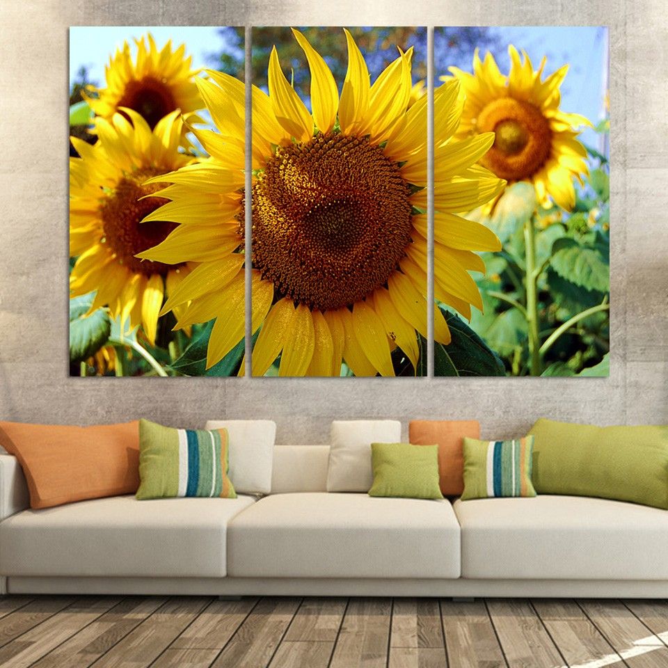 2017 Jie Do Art 3 Panel Sunflower Modular Decoration Posters Picture On Regarding Most Up To Date Sunflower Metal Framed Wall Art (View 11 of 20)