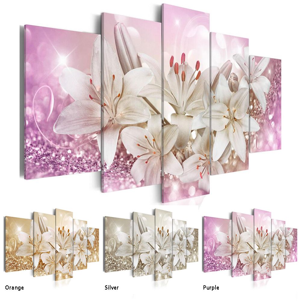 2019 No Frame 5pcs/set Fashion Wall Art Canvas Painting Orange Silver Pertaining To Most Current Silver Flower Wall Art (View 3 of 20)