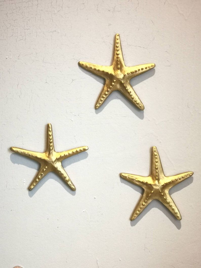 3 Gilded Ceramic Handmade Wallart Starfish Wall Art Gold | Etsy Intended For Newest Starfish Wall Art (View 13 of 20)