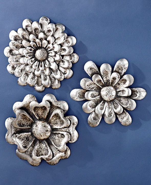 3 Large Metal Pewter Flower Wall Sculptures Wall Art Living Room Home With Best And Newest Pewter Metal Wall Art (View 9 of 20)