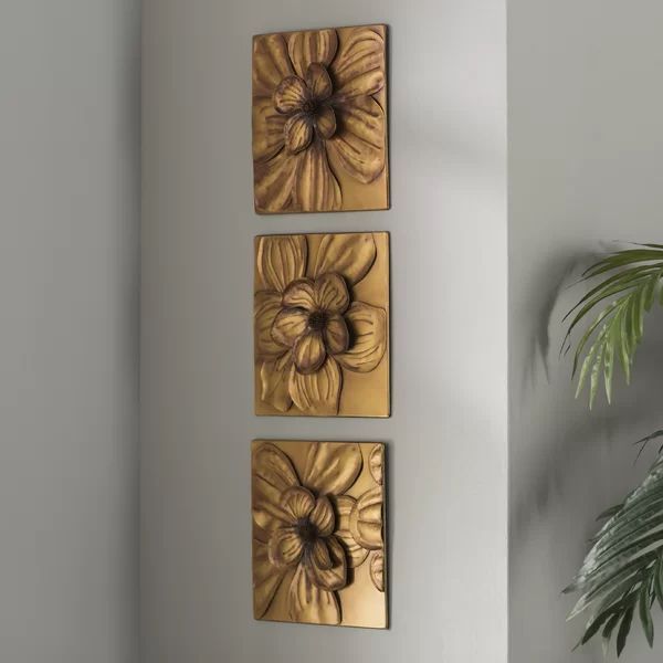 3 Piece Magnolia Brown Panel Wall Décor Set In 2021 | Garden Wall Decor For Most Recent 3 Piece Metal Wall Art Set (View 11 of 20)