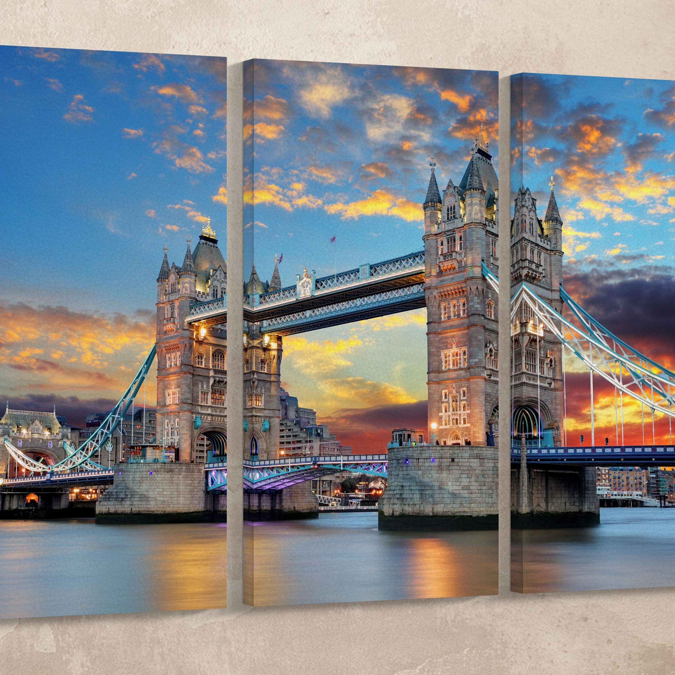 3 Pieces Tower Bridge London, Uk Leather Print/extra Large Print/multi Within Most Recently Released Tower Wall Art (View 7 of 20)