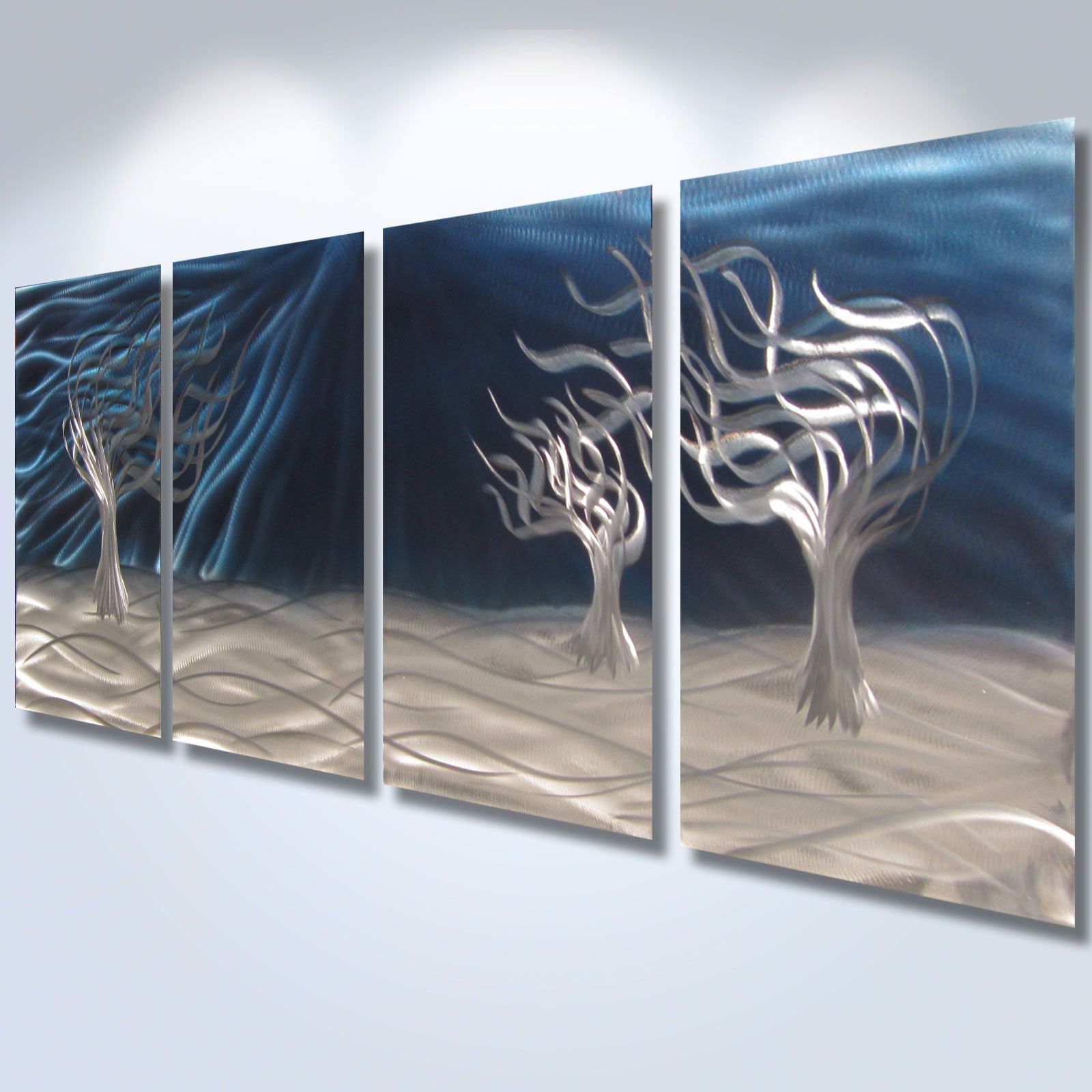 3 Trees Blue – Abstract Metal Wall Art Contemporary Modern Decor Inside Most Up To Date Trees Silver Wall Art (View 2 of 20)