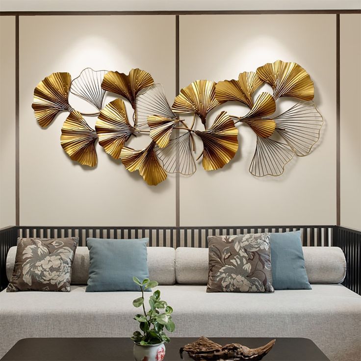 3d Golden Ginkgo Leaves Metal Wall Decor 55.1"w X  (View 3 of 20)