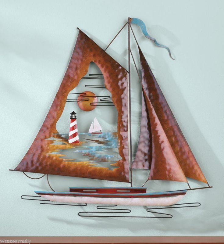 3d Nautical Metal Sailboat Wall Decor Seaside Lighthouse Scene For Best And Newest Sail Wall Art (View 15 of 20)