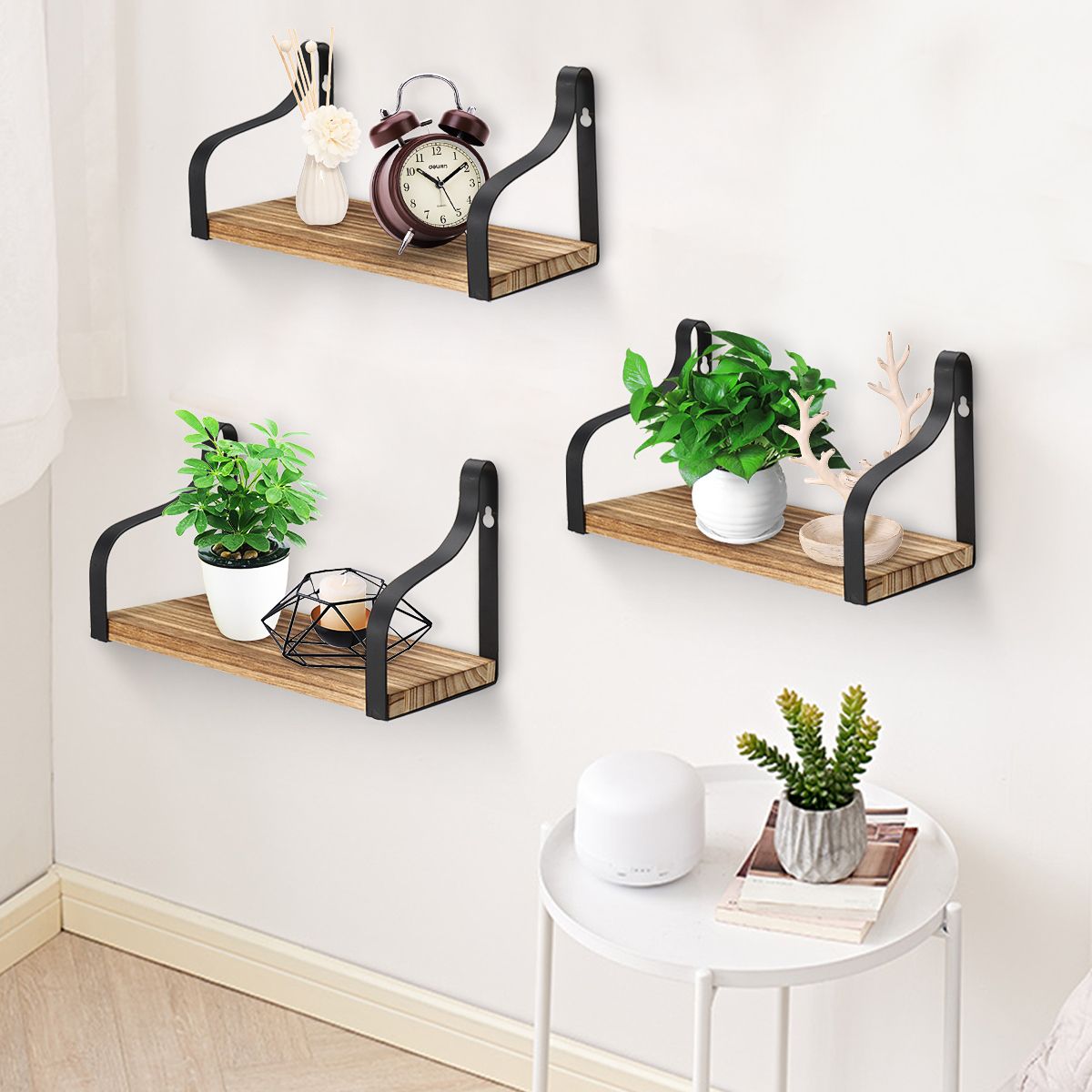 3pcs/set Rustic Wood Floating Shelves Wall Mounted Storage Shelf Multi Inside Recent Wall Art With Shelves (View 1 of 20)