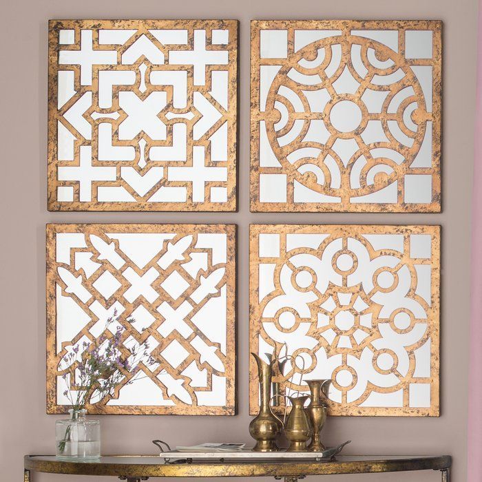 4 Piece Jacinth Mirrored Wall Décor Set | Mirror Wall Decor, Mirror Inside 2017 Textured Metal Wall Art Set (View 4 of 20)