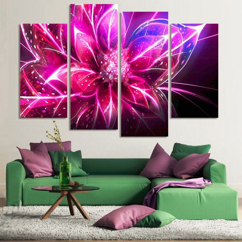 4 Pieces Abstract Red Flower Wall Art Picture Modern Home Decor Living In Most Recently Released Crestview Bloom Wall Art (View 3 of 20)