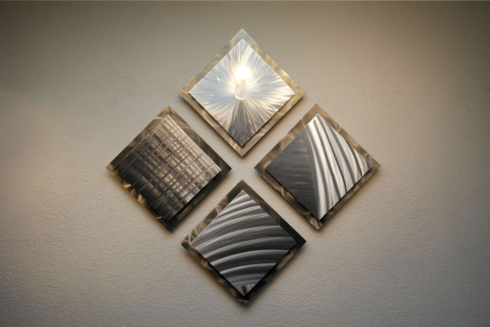 4 Squares  Gold Silver 35 X 35 – Metal Wall Art Abstract Sculpture In Current Gold And Black Metal Wall Art (View 9 of 20)
