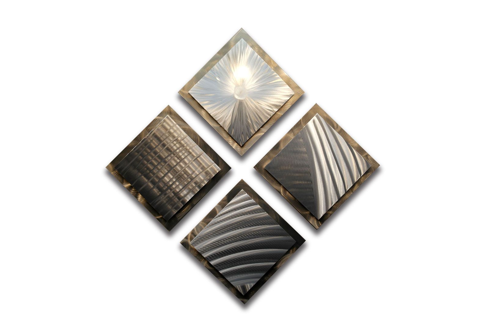 4 Squares  Gold Silver 35 X 35 – Metal Wall Art Abstract Sculpture Intended For Latest Gold And Silver Metal Wall Art (View 9 of 20)