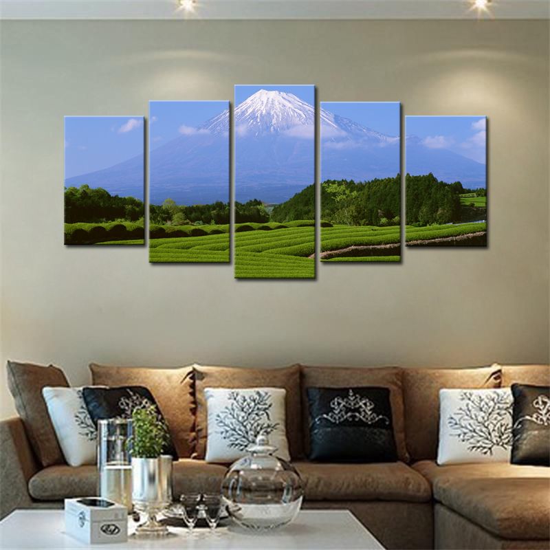 5 Panels View Of Mount Fuji Hd Canvas Print Modern Landscape Wall Art Within Most Recent Natural Wall Art (View 16 of 20)