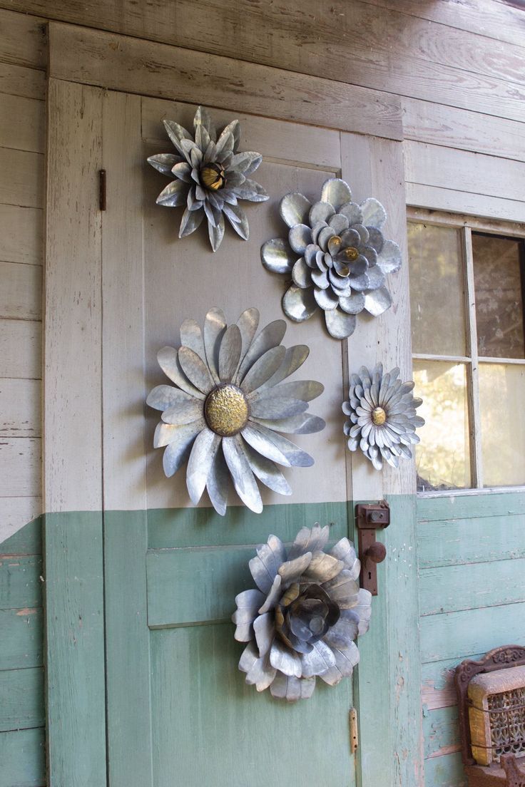 5 Piece Galvanized Metal Flower Hanging Wall Décor Set | Metal Flowers Throughout Newest Polished Metal Wall Art (View 12 of 20)