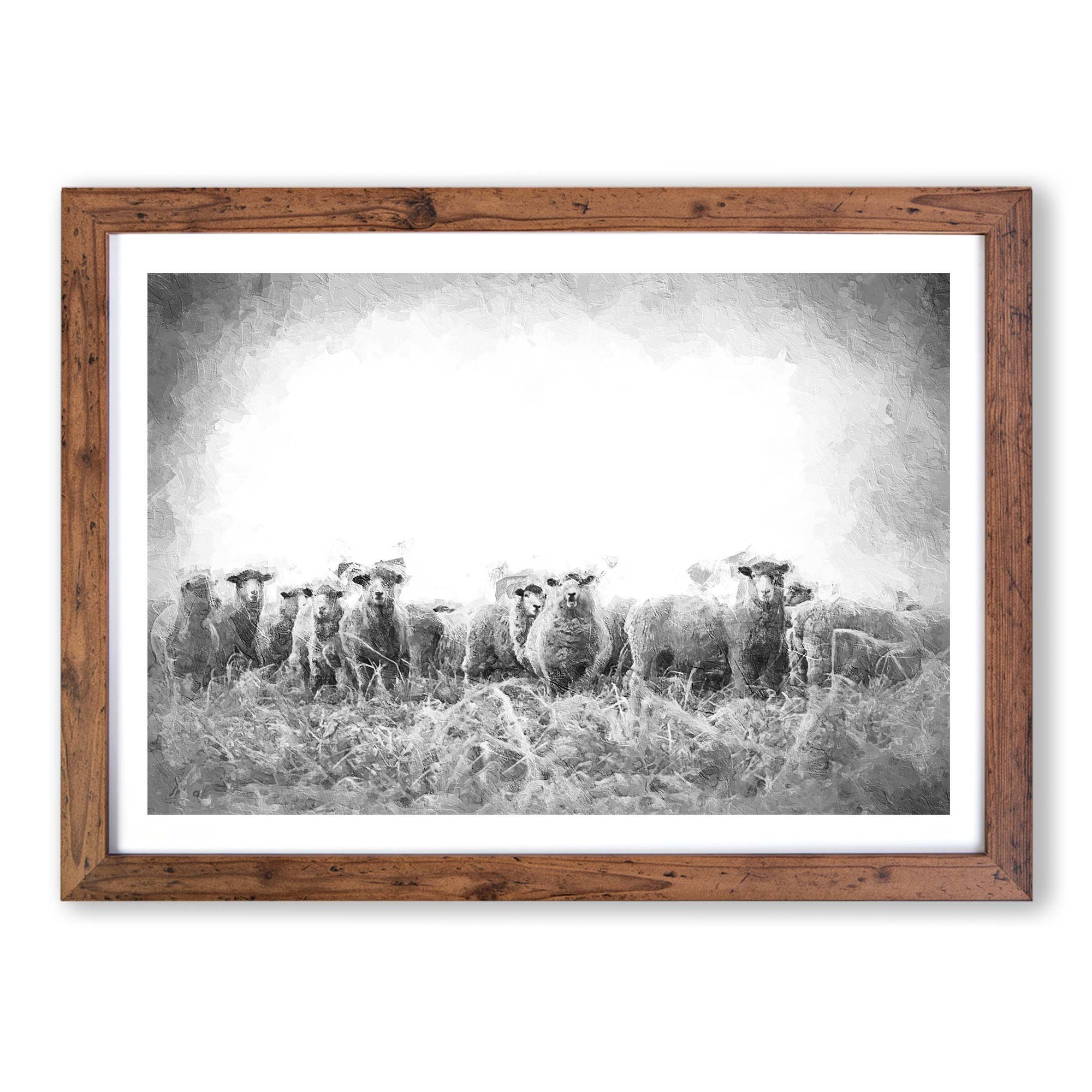 A Flock Of Sheep In Abstract Landscape Nature Wall Art Framed Picture Throughout Recent Flock Wall Art (View 15 of 20)