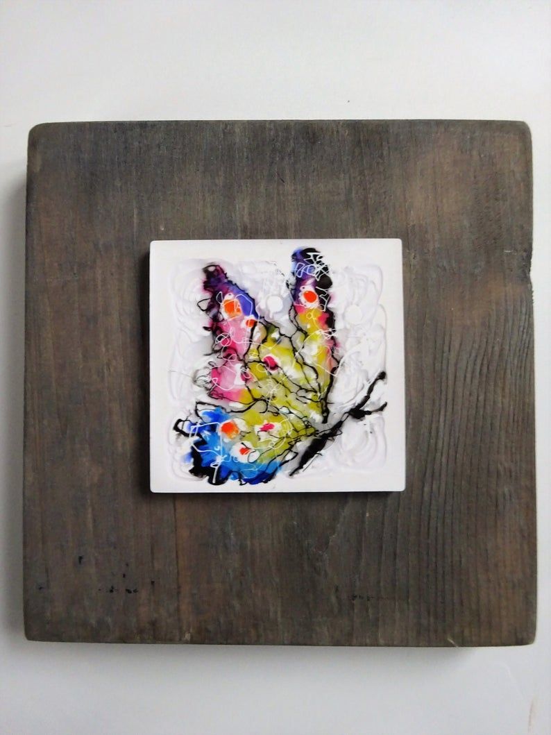 Abstract Butterfly 2 Mini Tile On Distressed Wood Wall Art (View 5 of 20)