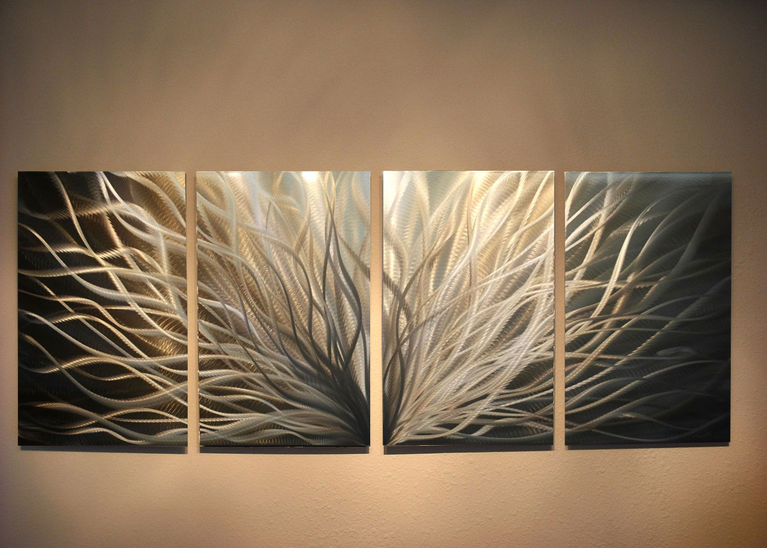 Abstract Metal Wall Art  Radiance Gold Silver  Contemporary Modern In Newest Metallic Swirl Wall Art (View 9 of 20)