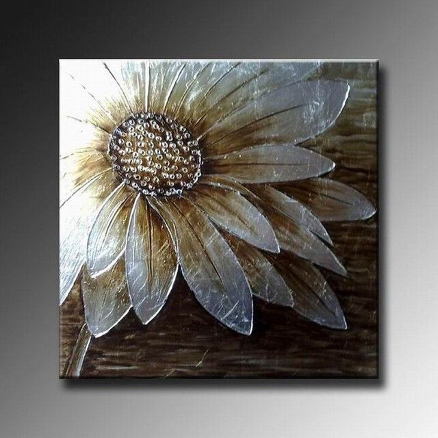 Abstract Painting On Canvas,silver Flower Oil Paintings, Modern Flower Throughout Recent Silver Flower Wall Art (View 12 of 20)