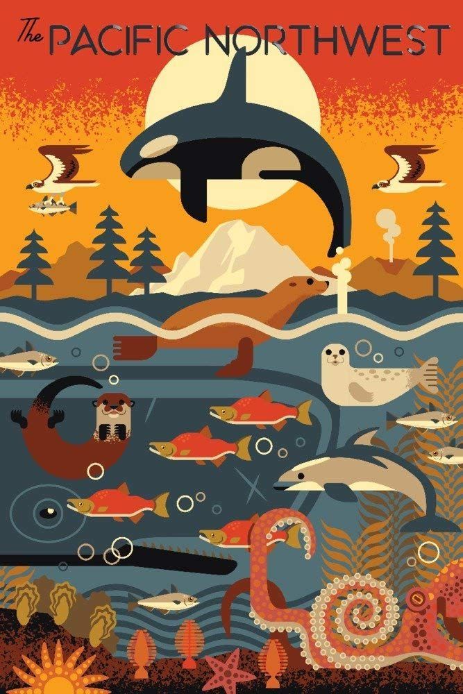 Amazonsmile: Pacific Northwest – Marine Animals – Geometric (9x12 Art For Newest Northwest Wall Art (View 7 of 20)