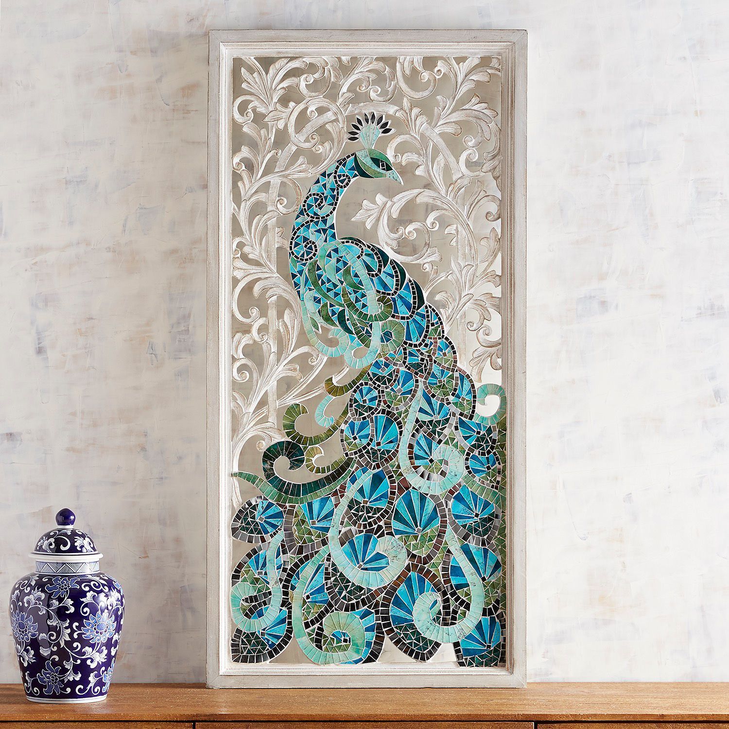 Aqua Peacock Mosaic Wall Panel | Pier 1 Imports | Peacock Wall Art With Regard To Most Popular Pier Wall Art (View 20 of 20)