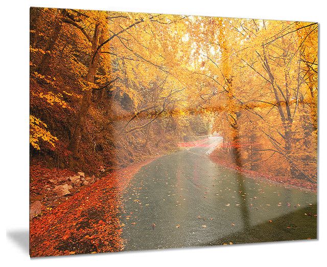 "autumn Light Trails On Road" Landscape Photo Metal Wall Art Regarding Best And Newest Autumn Metal Wall Art (View 15 of 20)