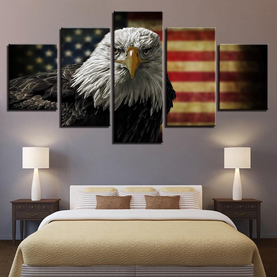 Bald Eagle Freedom – Animal 5 Panel Canvas Art Wall Decor – Canvas Storm Intended For Most Recent Eagle Wall Art (View 11 of 20)
