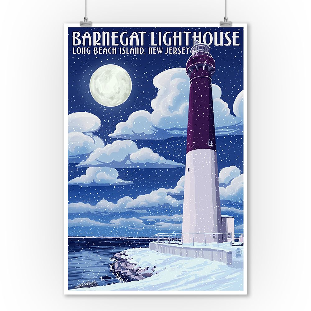 Barnegat Lighthouse – Snow Scene – New Jersey Shore – Lantern Press Regarding Most Recent Lighthouse Wall Art (View 7 of 20)
