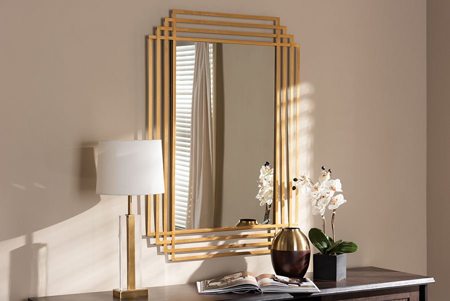 Baxton Studio Kalinda Art Deco Antique Gold Finished Rectangular Accent In Most Current Gold Metal Mirrored Wall Art (View 3 of 20)