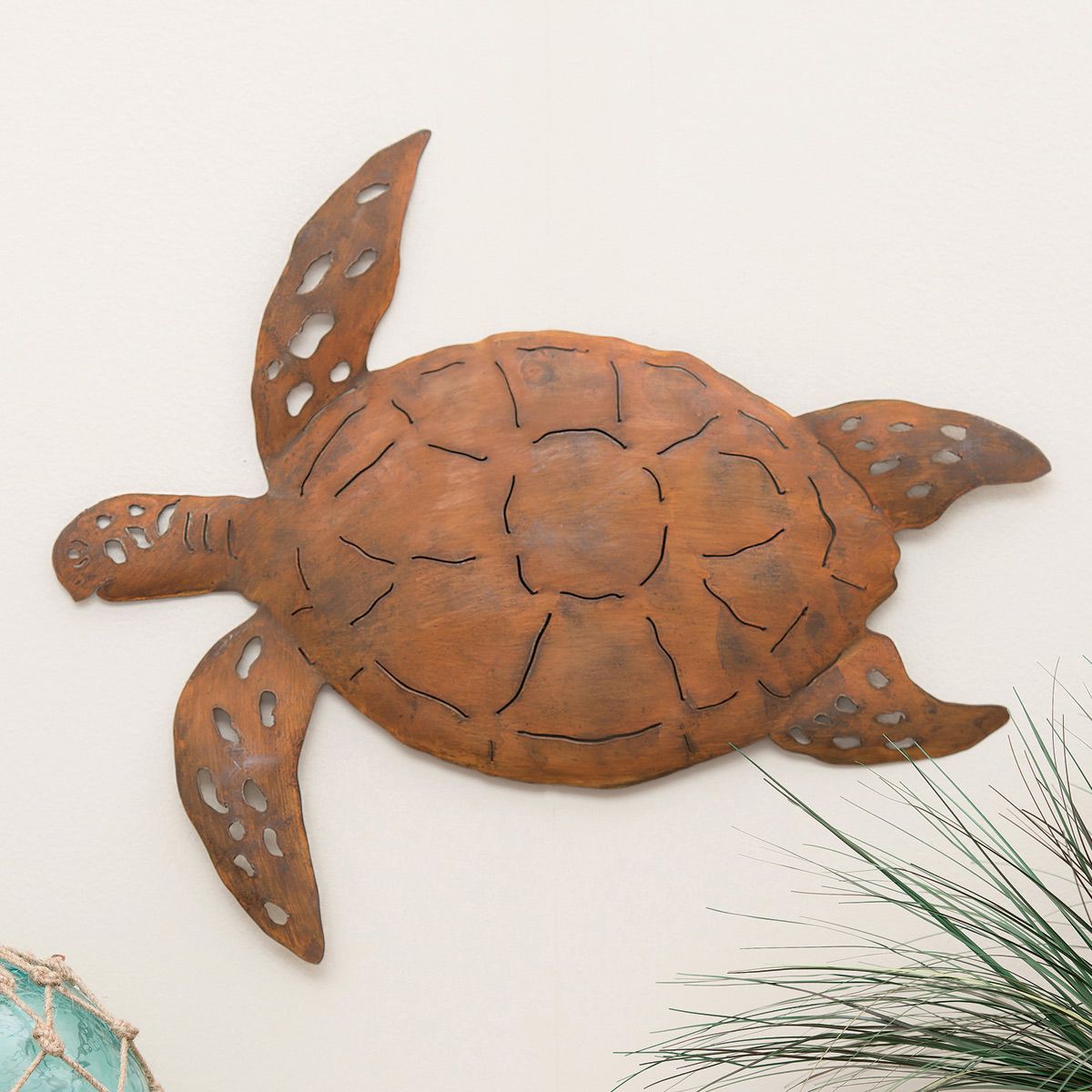 Beach Wall Art: Large Oxidized Metal Sea Turtle Wall Art For Best And Newest Ocean Metal Wall Art (View 9 of 20)