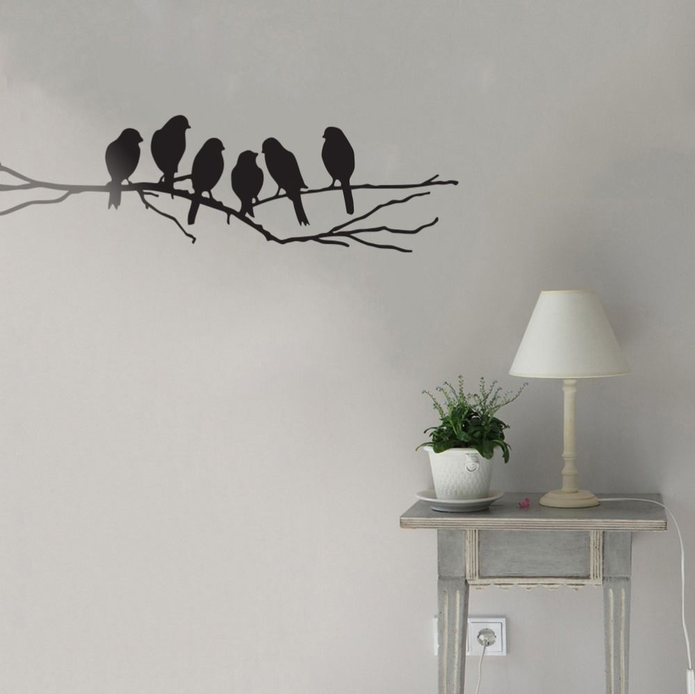 Black Bird Tree Branch Wall Sticker Six Birds On The Tree Branch Wall Pertaining To Most Recent Branches Wood Wall Art (View 19 of 20)