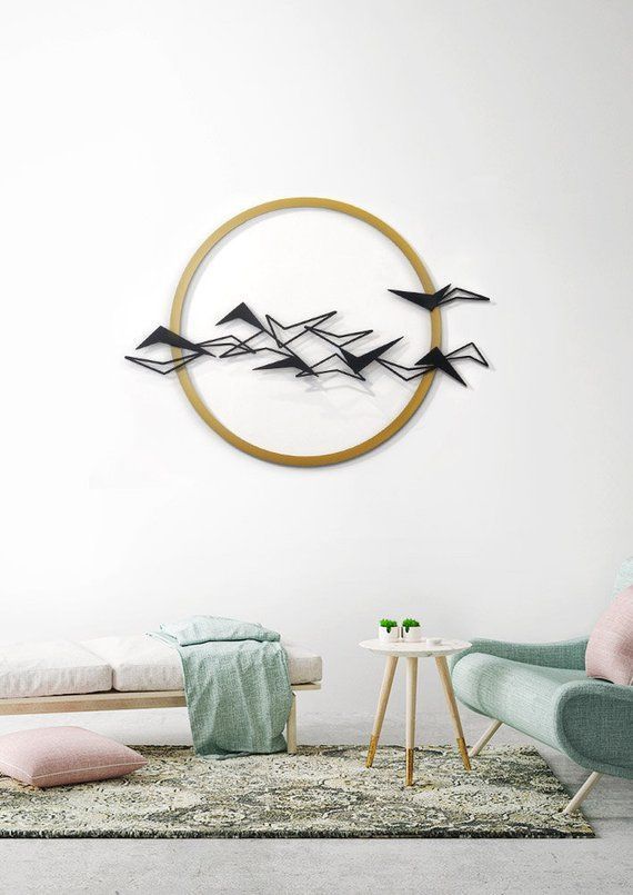 Black Birds Metal Wall Art Metal Home Decor Flying Birds | Etsy | Wall With Newest Gold And Black Metal Wall Art (View 11 of 20)
