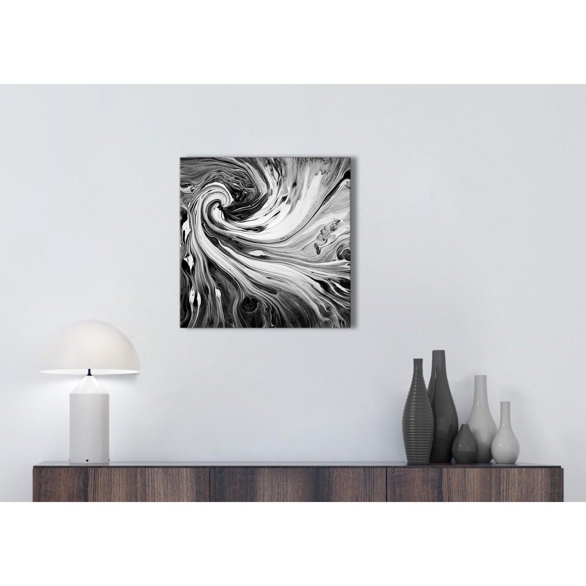 Black White Grey Swirls Modern Abstract Canvas Wall Art – 49cm Square Pertaining To 2017 Square Canvas Wall Art (View 11 of 20)