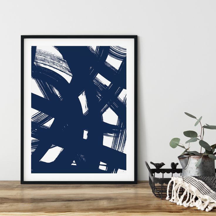 Blue Abstract Wall Art. Brush Strokes Printable Painting (View 4 of 20)