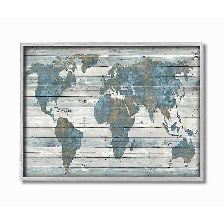 Blue And Tan Rustic Plank World Map Framed Art | Kirklands | World Map Pertaining To Most Recent Globe Wall Art (View 15 of 20)
