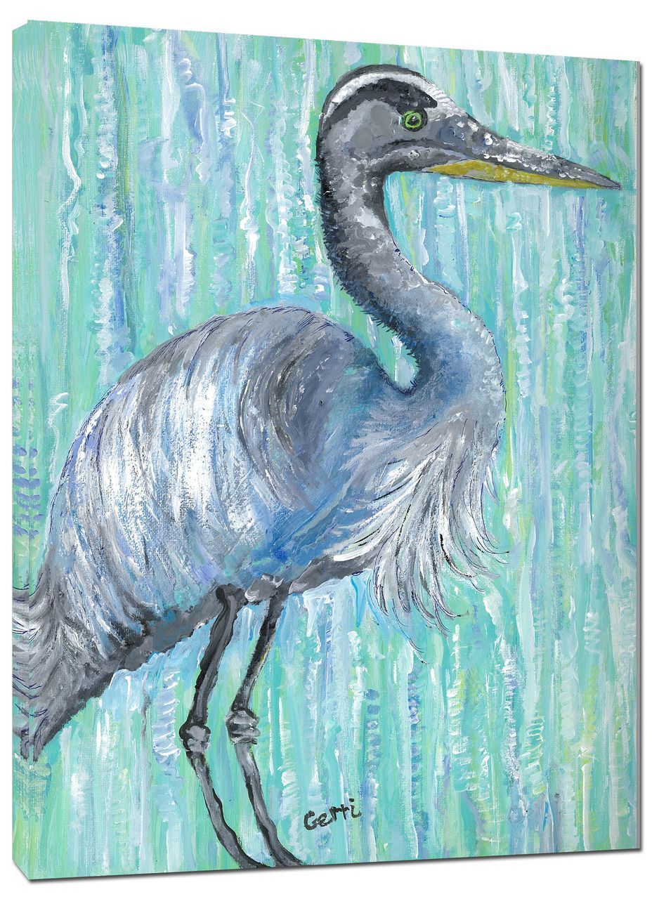 Blue Heron Giclee Wall Art | Coastal Painting, Bird Wall Art, Bird Art In Most Up To Date Heron Bird Wall Art (View 8 of 20)