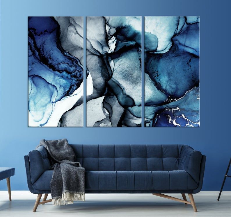Blue Marble Wall Art Navy Blue Wall Decor Abstract Canvas | Etsy In With Regard To Most Popular Blue Morpho Wall Art (View 11 of 20)