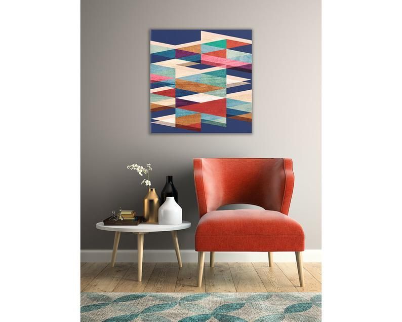 Blue Mid Century Wall Art Print Square Canvas Print With Blue | Etsy Intended For Most Up To Date Square Canvas Wall Art (View 10 of 20)
