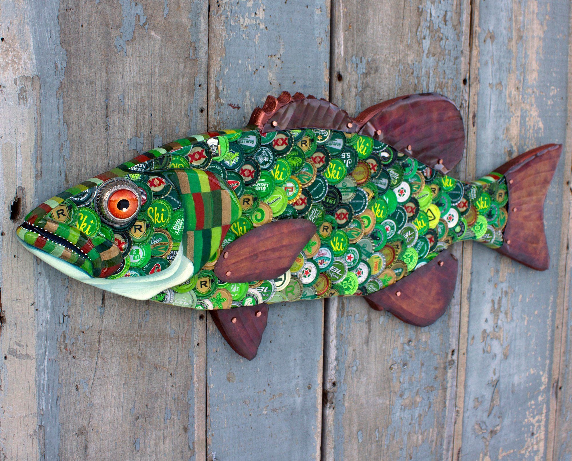 Bottlecap Fish | Bottle Cap Art, Wall Sculptures, Sculpture For Most Recent Fish Wall Art (View 4 of 20)