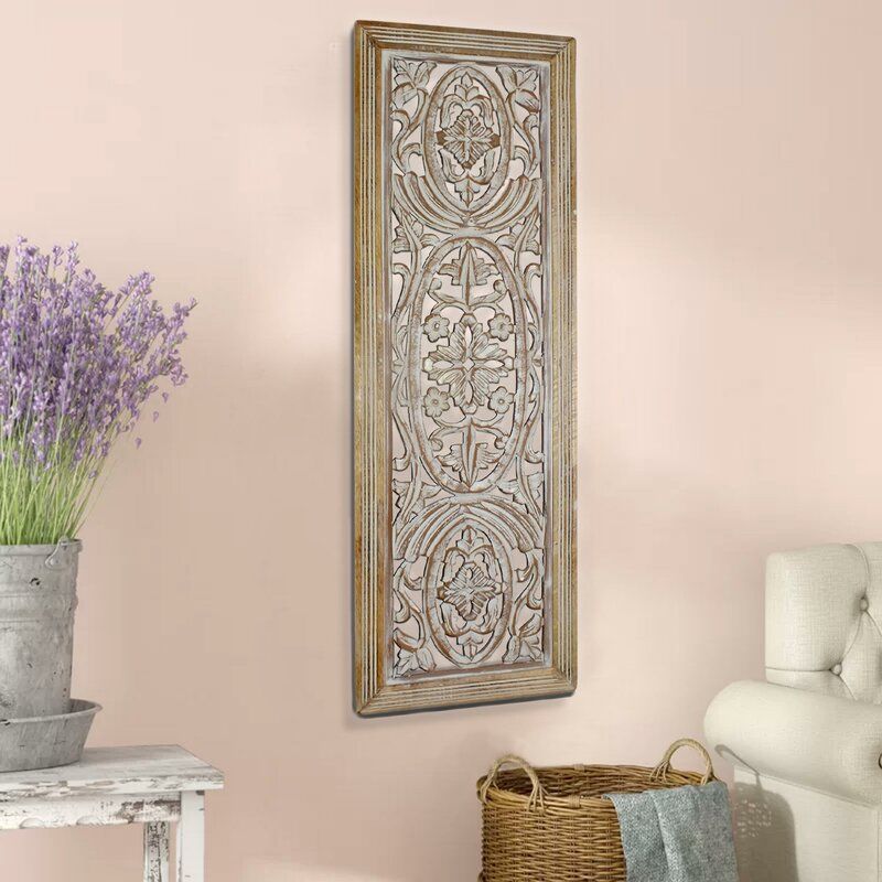 Bungalow Rose Rectangular Mango Wood Panel With Intricate Carving Wall Intended For Latest Swirly Rectangular Wall Art (View 11 of 20)