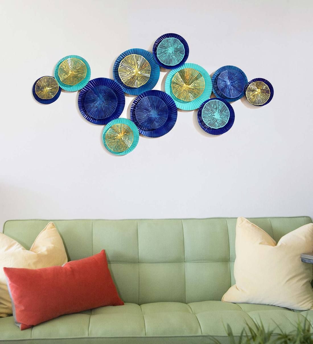 Buy Beautiful Aqua Circle Metal Wall Hanging Art Online – Kraphy Pertaining To Most Recently Released Glossy Circle Metal Wall Art (View 17 of 20)
