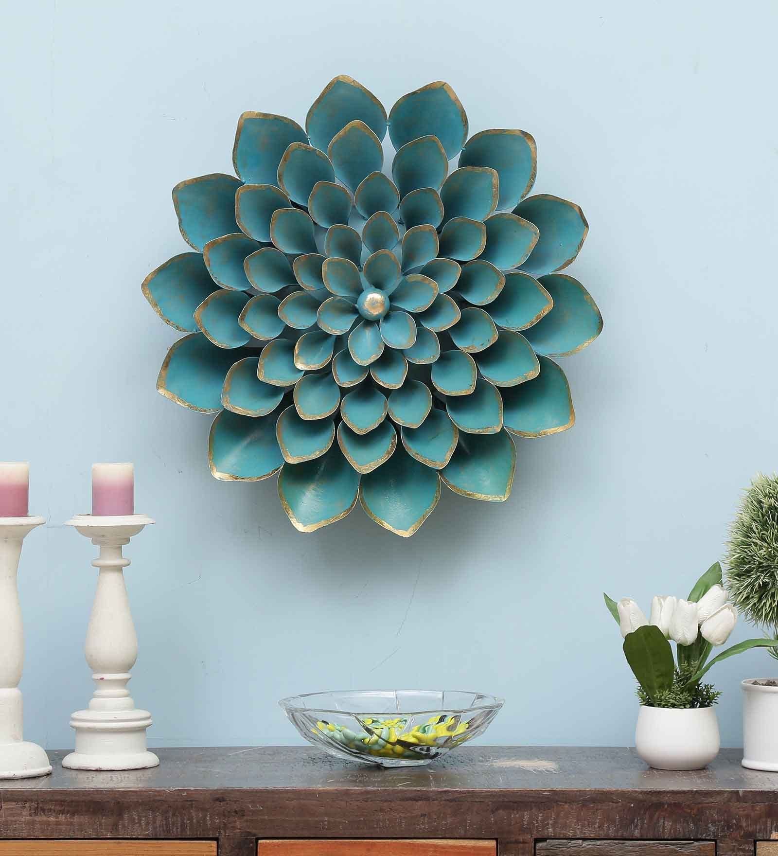 Buy Flower Cutting Wall Art In Cyanmahalaxmi Art And Crafts Online In Most Popular Cyan Wall Art (View 2 of 20)