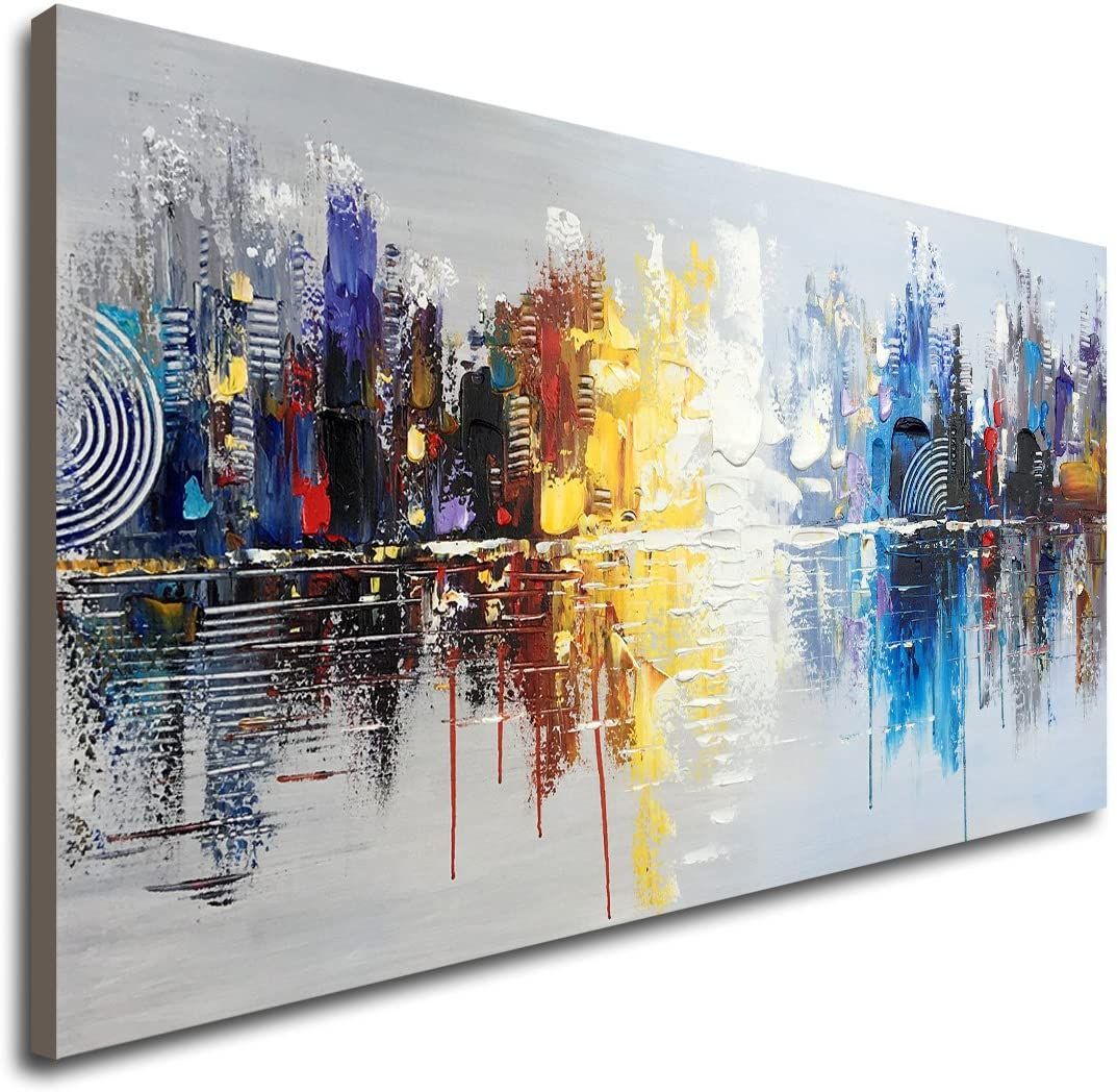 Buy Hand Painted Cityscape Modern Oil Painting On Canvas Reflection Regarding 2018 Reflection Wall Art (View 5 of 20)