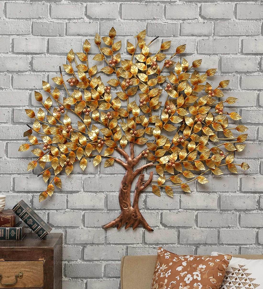 Buy Metal Antique Tree In Golden Wall Artmalik Design Online In Most Popular Antique Silver Metal Wall Art Sculptures (View 9 of 20)