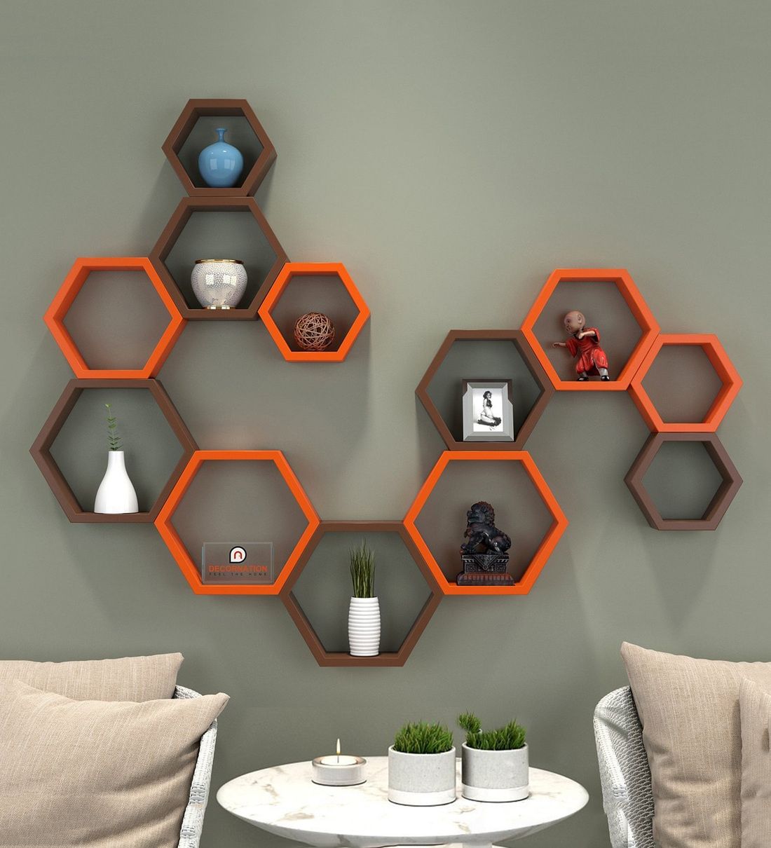 Buy Set Of 12 Engineered Wood Hexagon Shape Wall Shelf In Multicolour Intended For Most Up To Date Wall Art With Shelves (View 14 of 20)