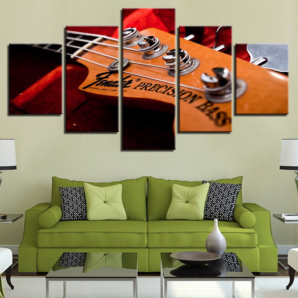 Canvas Hd Modern Home Decor Printed 5 Panel Musical Instrument Electric Intended For Latest The Bassist Wall Art (View 6 of 20)