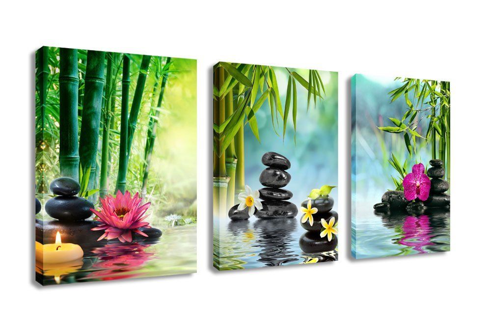 Canvas Painting Wall Art Decor Spa Stone Green Bamboo Pink 3 Panels Inside Most Up To Date Zen Life Wall Art (Gallery 20 of 20)