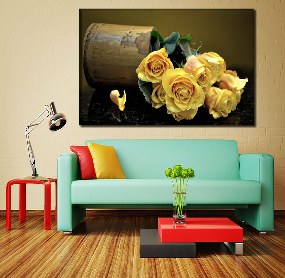 Canvas Pictures 1 Piece/4 Panel Yellow Roses Flowers Paintings For With Regard To 2017 Yellow Bloom Wall Art (View 16 of 20)