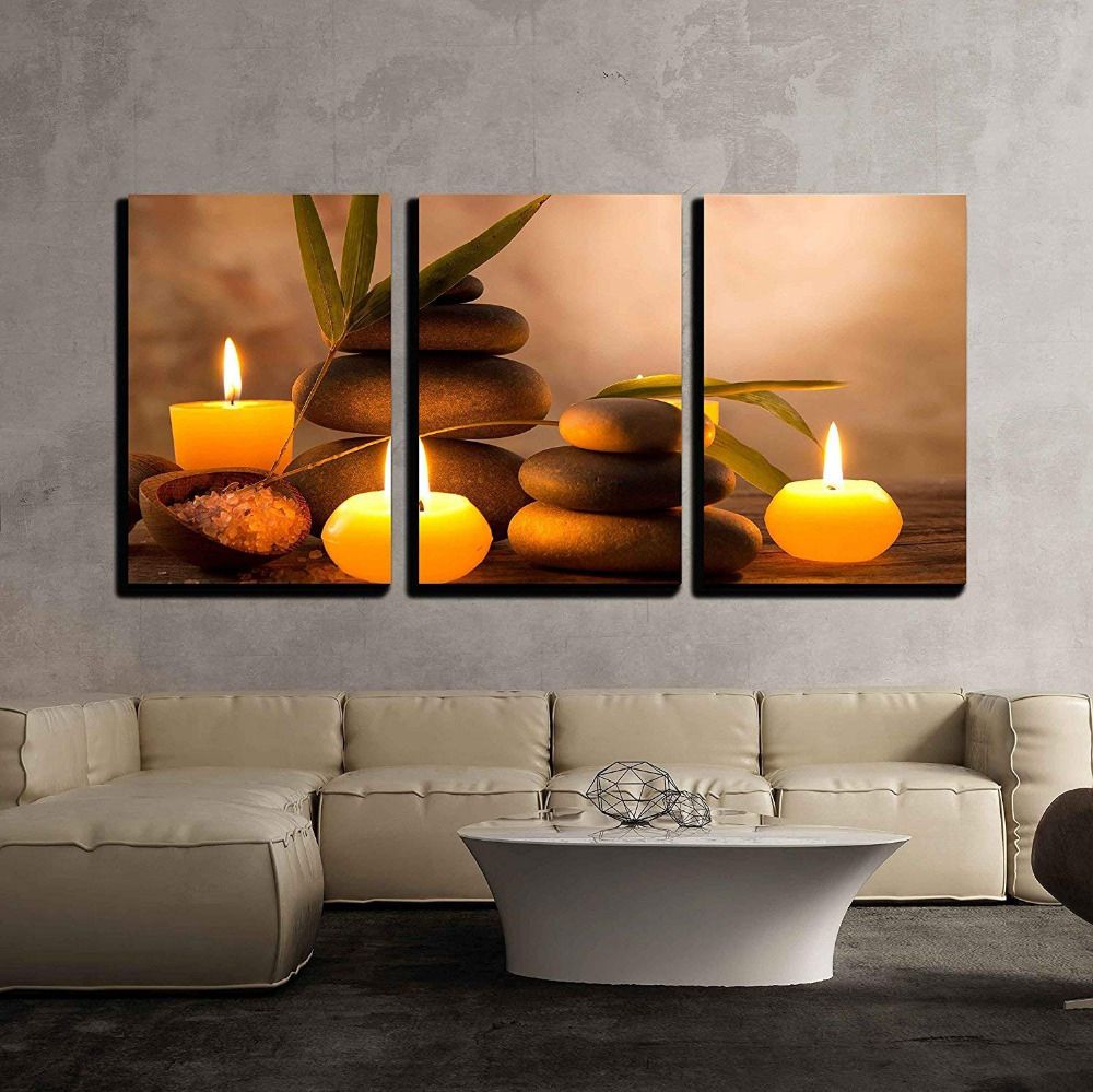 Canvas Wall Art 3 Piece Spa Still Life With Aromatic Candles And Zen Inside Most Recently Released Stones Wall Art (View 16 of 20)