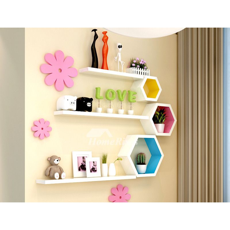 Cheap Wall Shelves Wooden Decorative Modern Hexagon Bedroom Pertaining To Current Wall Art With Shelves (Gallery 20 of 20)